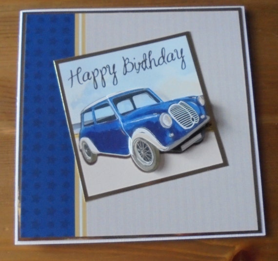 Mini cooper card. Mini cooper birthday card. Mini car card.