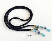 Blue Bead Crochet Necklace, Long Rope, Blue Rope Necklace, Seed Bead Rope Necklace, Glass Bead Necklace, Plus Size Blue Necklace ( N - 11 )