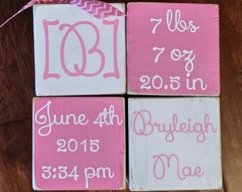 Personalized Wooden Baby Birth Announcement Blocks