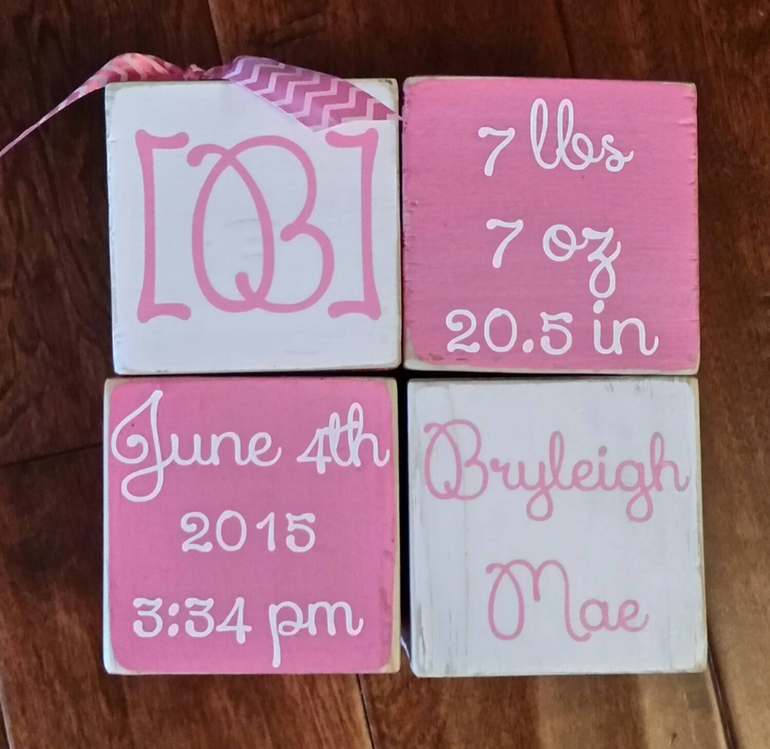 Personalized Wooden Baby Birth Announcement Blocks