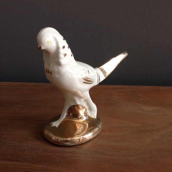 Vintage ceramic cream and gold bird figurine by WellCollectedHome