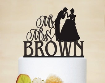 Disney Wedding Cake Topper, Cinderella Cake Topper, Princess and Prince Cake Topper, Mr and Mrs Custom Cake Topper, Disney Wedding C062