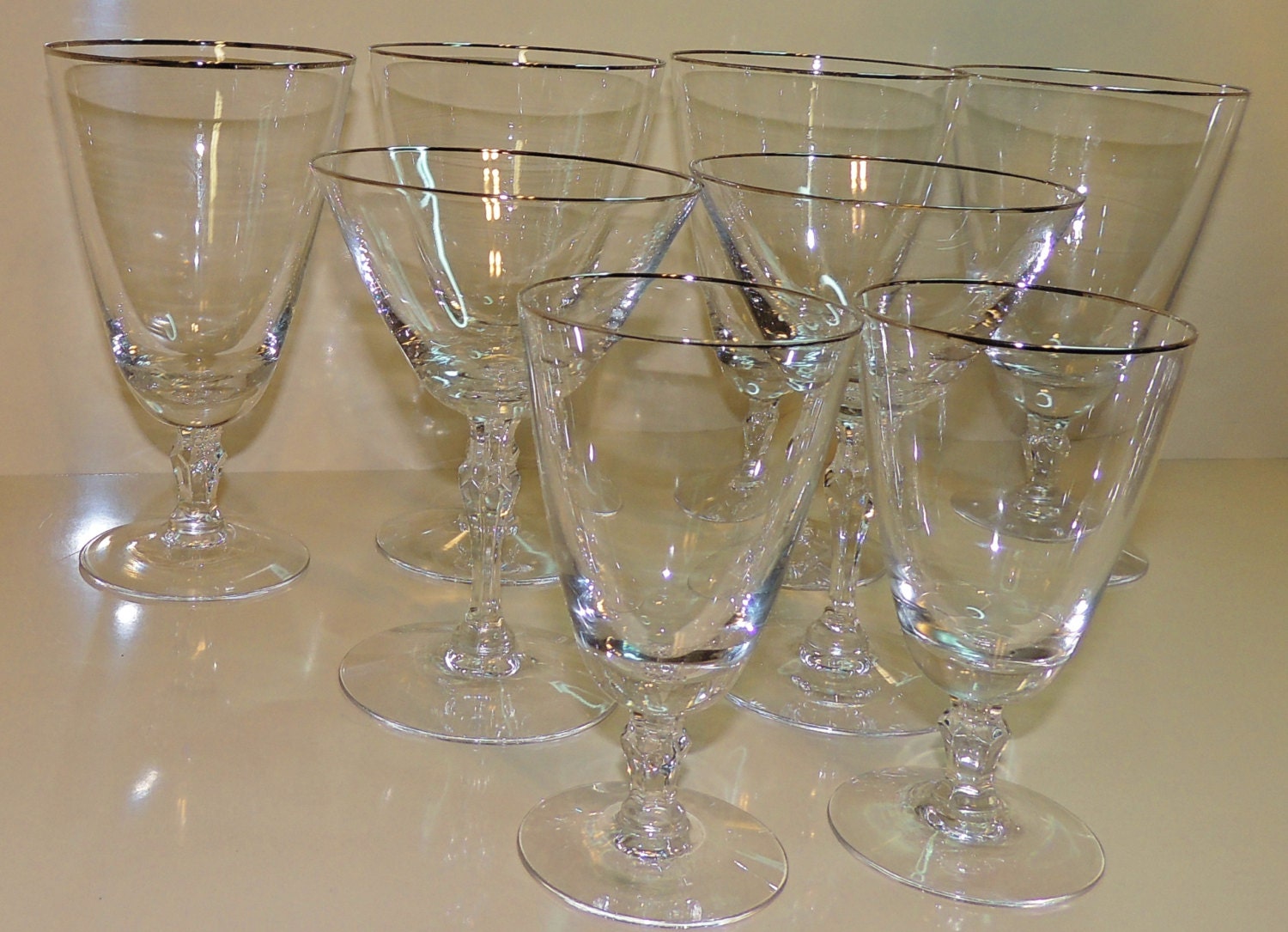 Fostoria Engagement Platinum Rim Crystal Stemware Four Tea