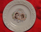 9 1/2" COMMERAIVE Charles  Diana 1981 with gold trim and FRUIT decor on Rim.