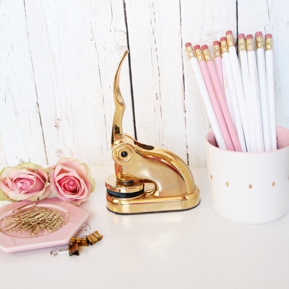 Customised Gold Desktop Seal Embosser by UponATimePaperie on Etsy