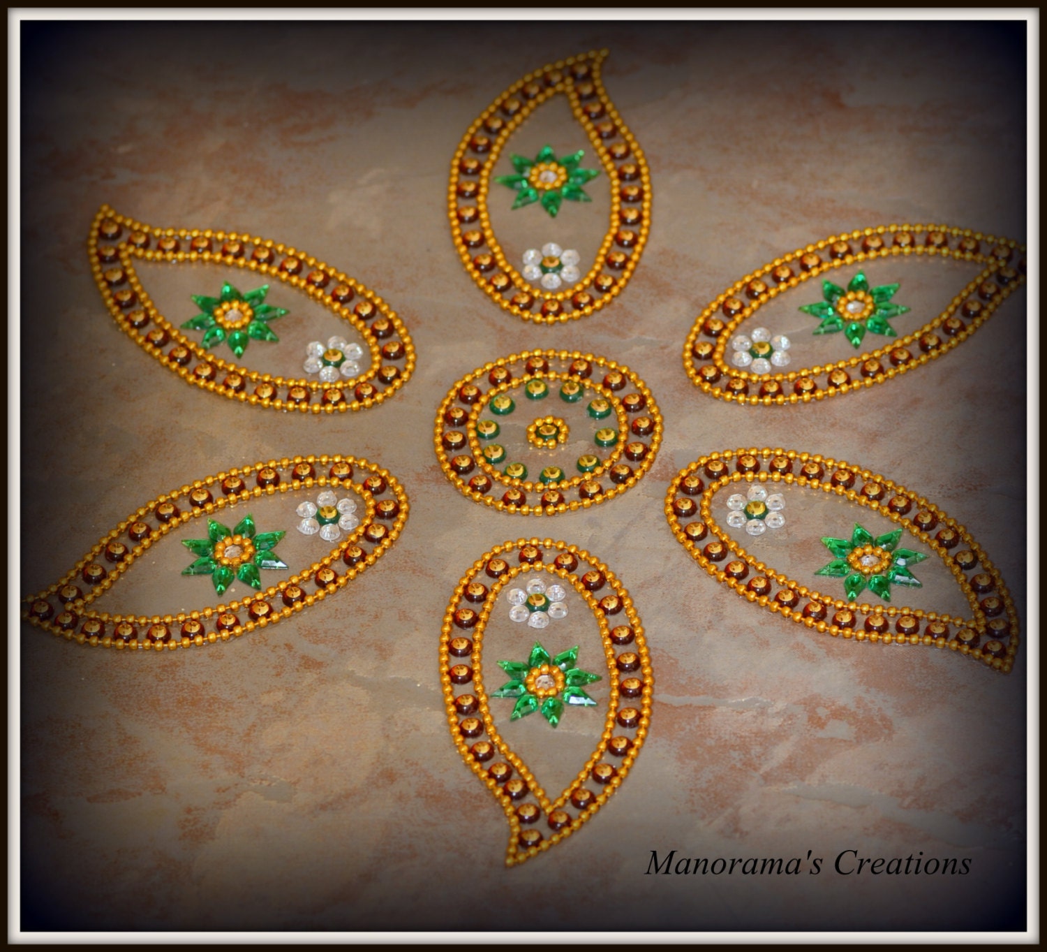 Petal Floor Art Kundan Rangoli Design by ManoramasJewellery