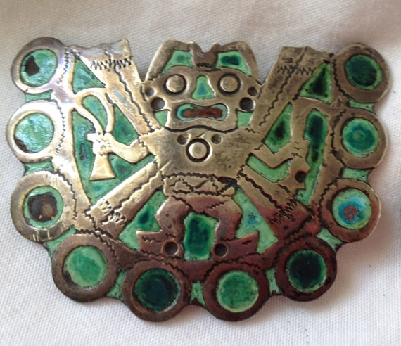 Vintage Peruvian Silver God Enamel Brooch by TheBeesKneesIndeed