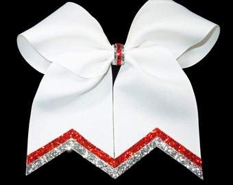 White Cheer Bow, Silver Red and White Cheer Bow, Cheer Bow with Bling, Sparkly Cheer Bow, Silver and White Cheer Bow