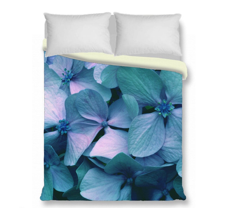 Floral Duvet Cover Duvet Cover Hydrangea Floral King Queen Shams Contemporary Bedding Turquoise Boho Blue Lavender