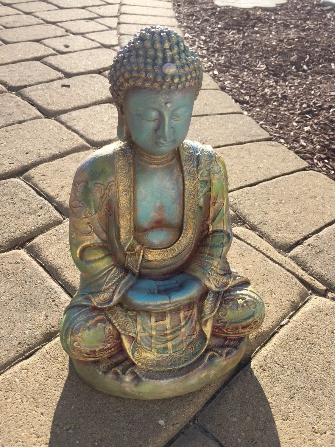 Hand painted concrete statue Rainbow Buddha indoor outdoor
