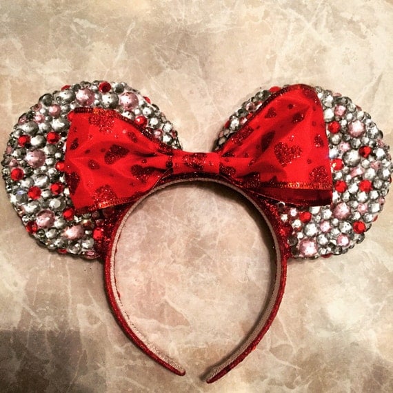 Bedazzled Valentine's Day Minnie Mouse Ears by MouseketeerEars