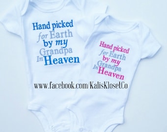 Hand Picked For Earth by my Grandpa in Heaven Shirt Personalized Embroidered Grandpa Shirt Grandma Shirt My Angel