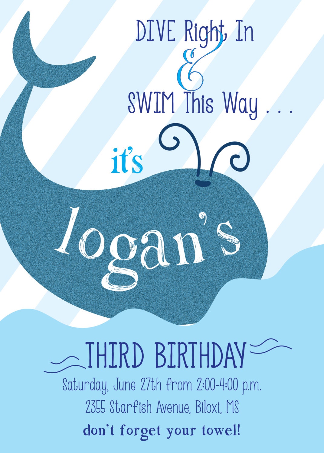 Birthday Swim/Party Invitation / digital file / by GenerationsInk