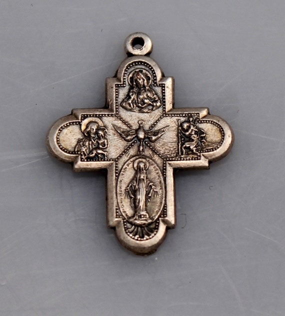 Vintage Four Way Cross Catholic Charm Pendant Silver 2