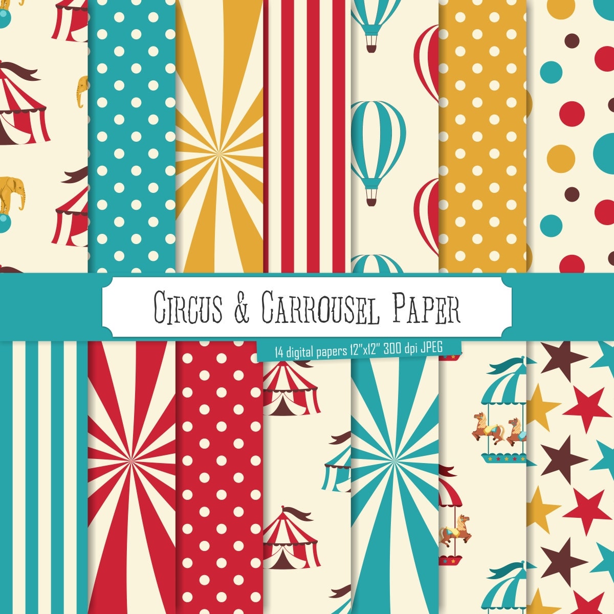 Buy 2 Get 1 Free Digital Paper Circus & Carrousel Paper