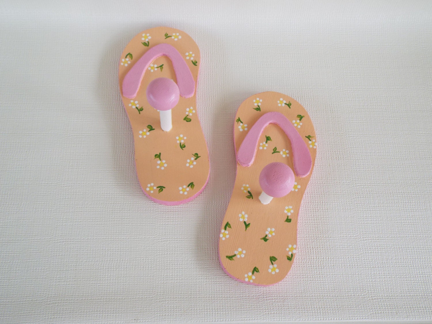 Hand Painted Wooden Flip Flops with Dowel Hangers Towel