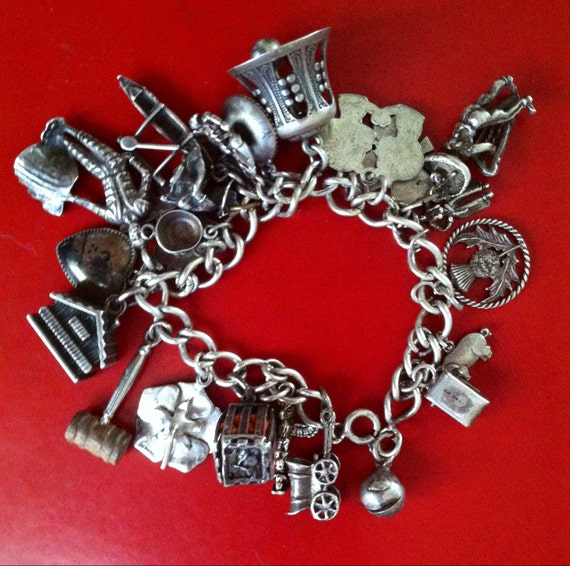 Vintage sterling silver charm bracelet super rare charms