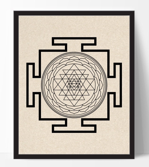 Sri Yantra print monochrome print shree yantra print black