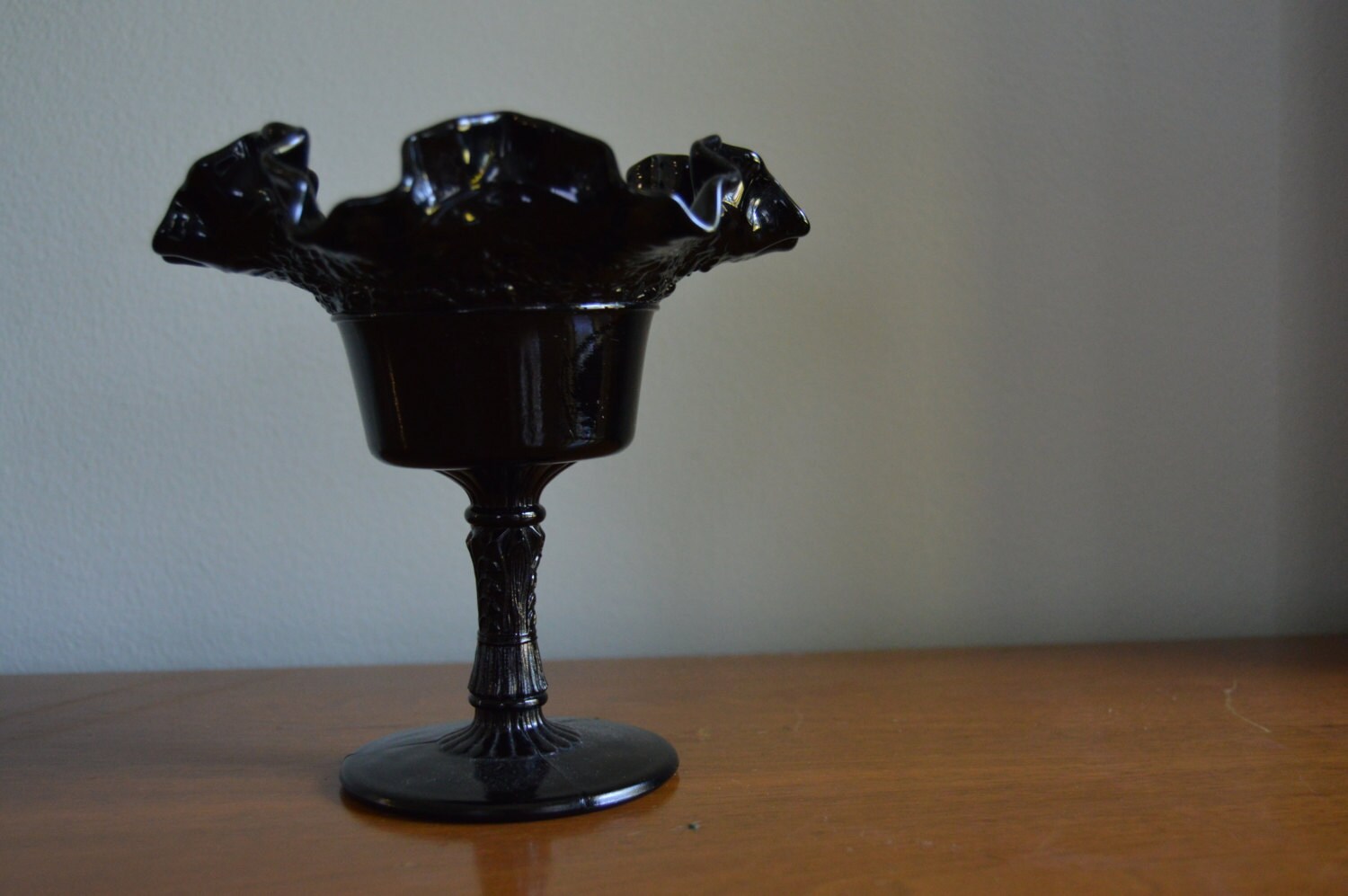 Fenton Glass Pedestal Dish, Black Haute Juice