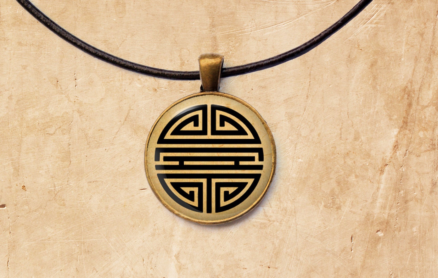 Antique jewelry Chinese necklace Good luck symbol pendant