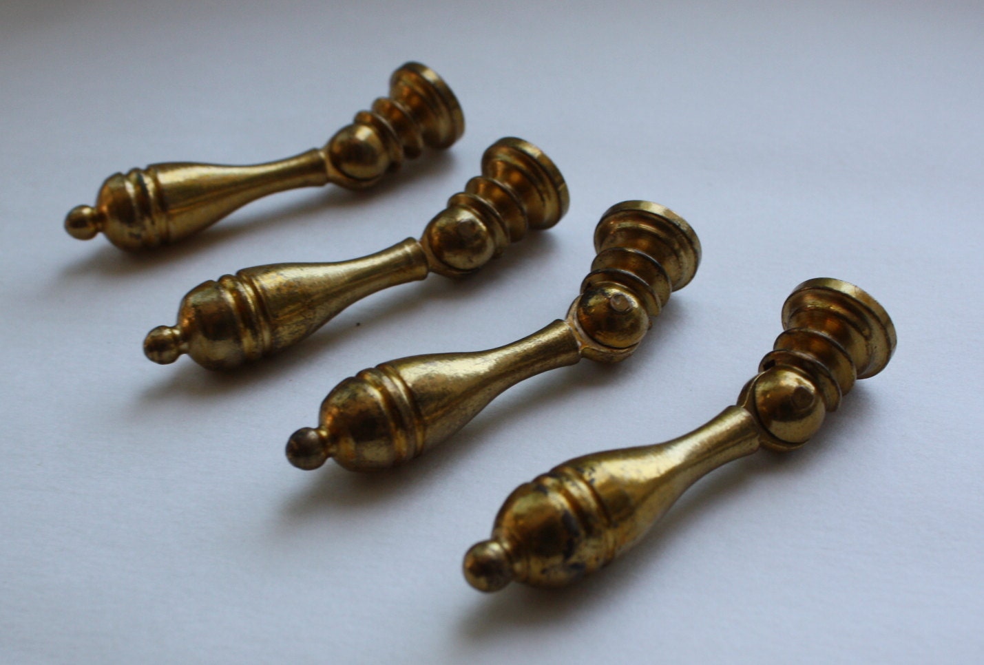 Vintage set of 4 knobs for furniture, brass handles, furniture parts