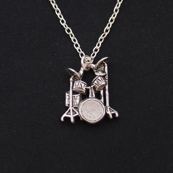 drum necklace long necklace option silver drum set charm on