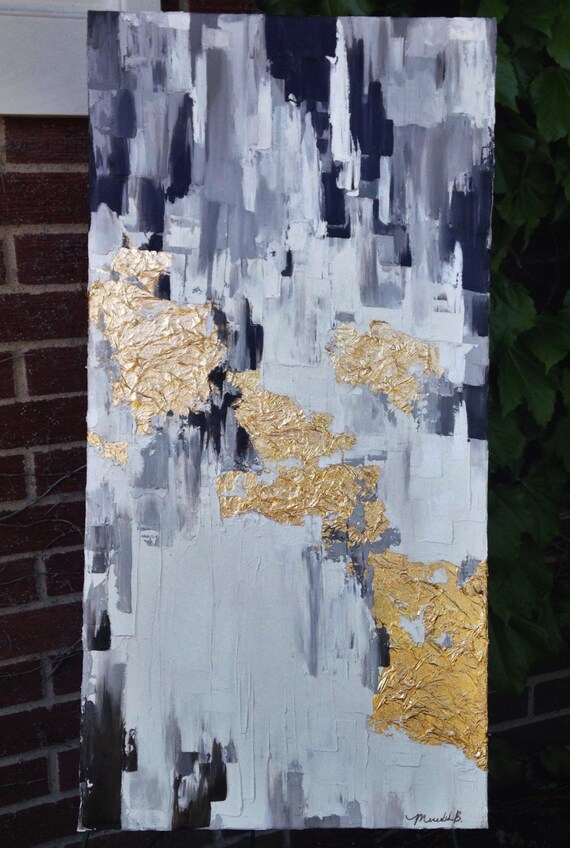 Original Black and White Abstract Oil Painting by MeredithBStudios