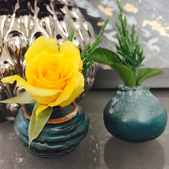 Miniature Knob Ceramic Vase Turquoise Art by DesignerArtsLife