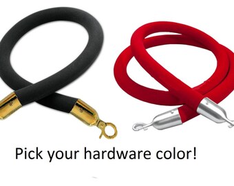 Black or Red Barrier Rope Crowd Control Stanchion Queue Velvet Rope w/ Hardware