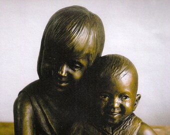 Custom portrait, portrait sculpture, child portrait, children, little sister, sisters, bronze