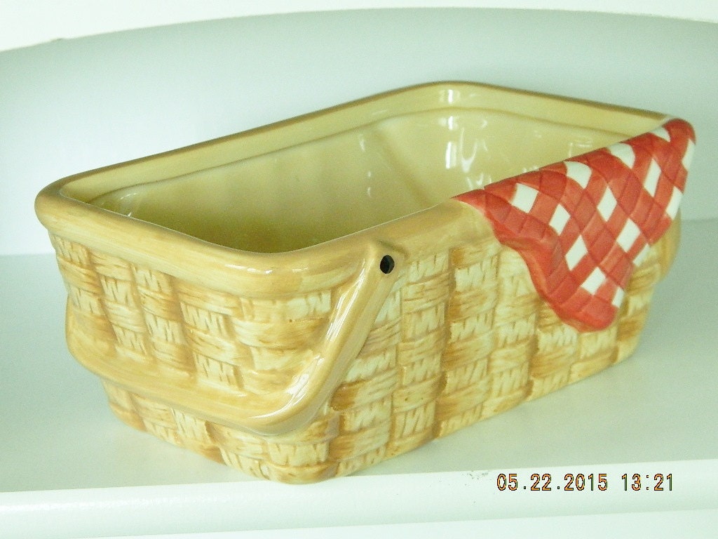 Ceramic Bread Basket Wicker Weave Look Glazed Ceramic Basket