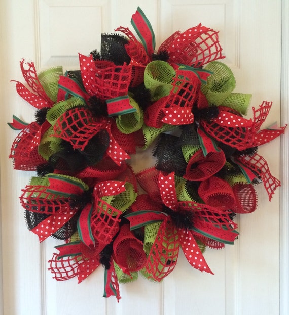 Watermelon Wreath by DecoMeshWreathWorks on Etsy