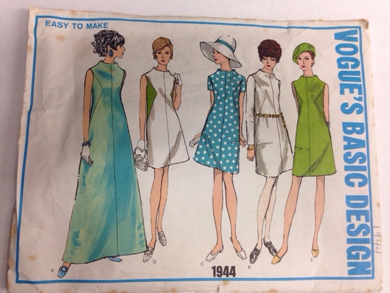 Vogue 1944 A-Line Dress Pattern Vtg 60s Size 12 B34
