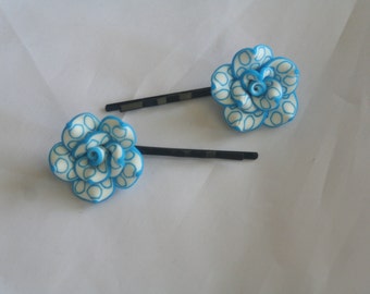 blue & white flower bobby pins-flower bobby pins-bobby pins