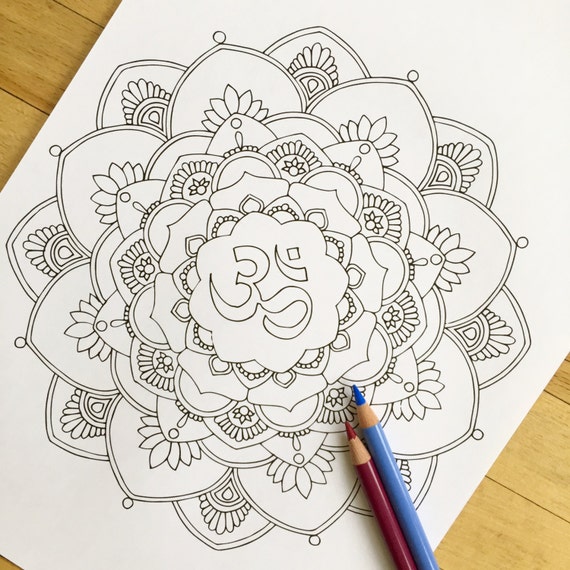 Mandala Om Hand Drawn Adult Coloring Page Print