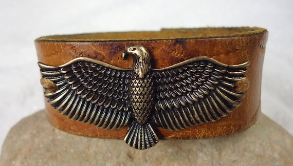 American Eagle Leather Cuff, Vintage Leather Cuff, Women's Cuff