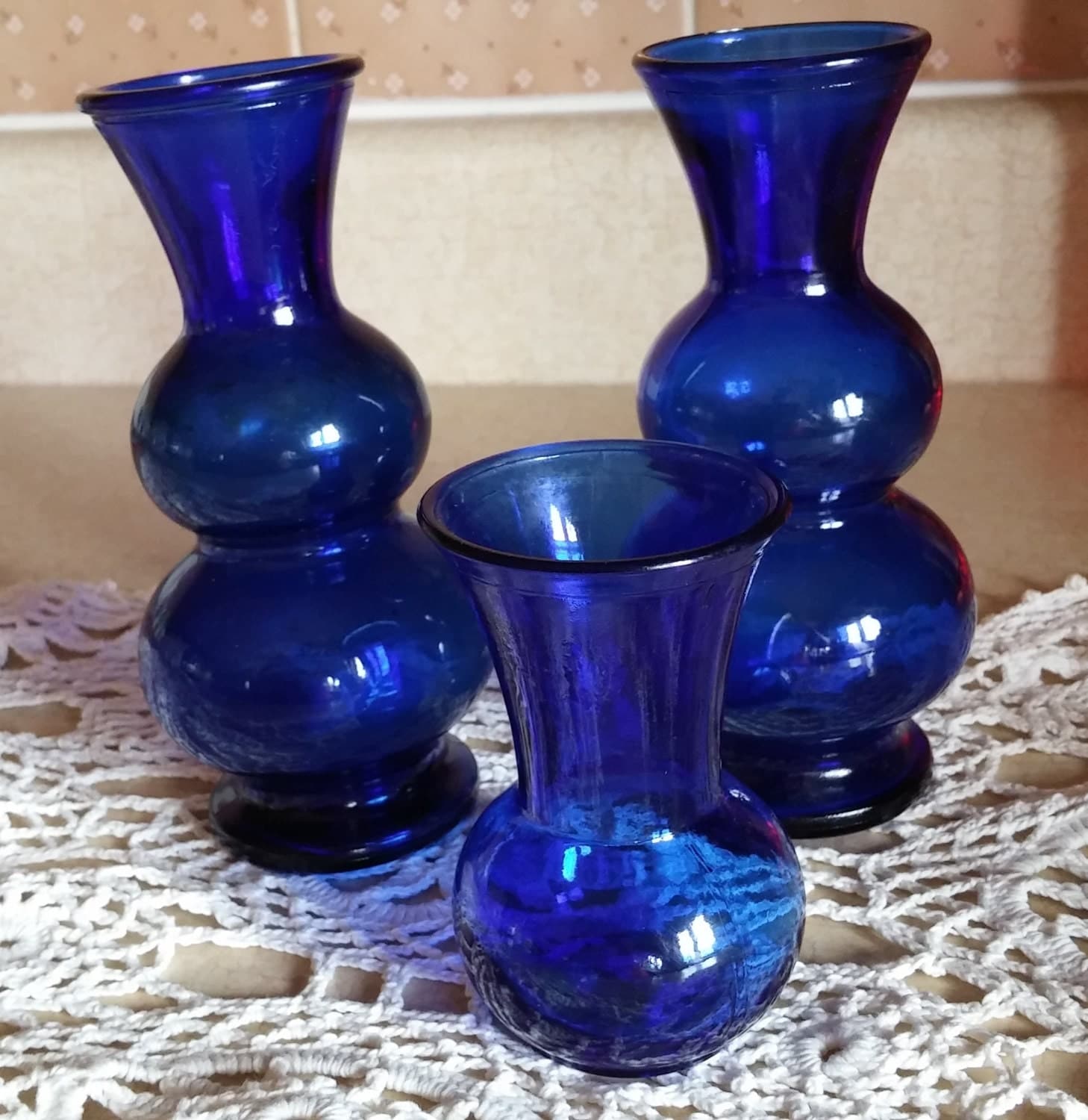Trio Cobalt Blue Vases Depression Glass Two 6 By Pamswaybackwhen
