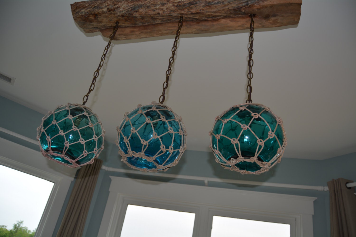 Vintage Glass Fishing Float Light Fixture with 3