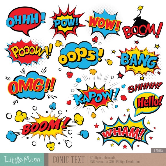 Comic Text Digital Clipart Superhero Text Clipart