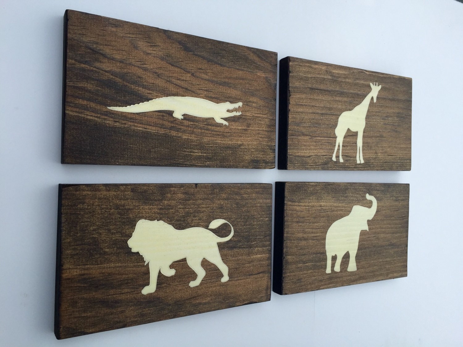 Rustic Safari Animal Wood Wall Decor Sign Set of 4