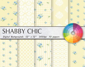Shabby Chic Digital Paper: shabby cream floral scrapbook background, papers with roses, damask for wedding invites, cards