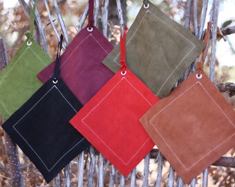 Leather Potholders, FREE SHIPPING, colored suede potholder, suede trivet, leather trivet