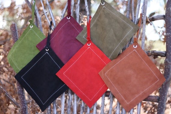 Leather Potholders, FREE SHIPPING, colored suede potholder, suede trivet, leather trivet