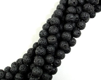 Black Lava Beads, Round, 6mm (6.6mm), 15 Inch, Full strand, Approx 60 beads, Hole 1 mm (300054019)