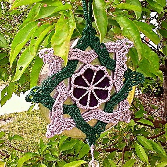 Upcycled CD Mandala Crocheted Suncatcher / Hanging Mandala Art / Garden