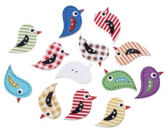 15 x 27mm 2 hole wooden bird bright buttons