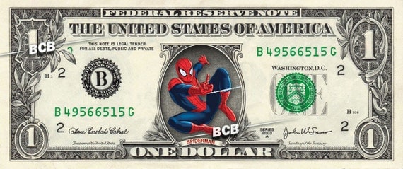 Spiderman on REAL Dollar Bill Cash by CelebrityDollarBills