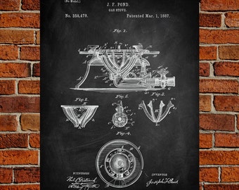 Gas Stove Art Print, Gas Stove Patent, Gas Stove Vintage, Gas Stove Blueprint, Gas Stove Print, Stove Prints, Stove Wall Art, Stove Decor