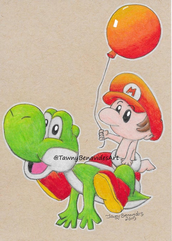 Yoshi's Island with Baby Mario Art Original 5 by TawnyBenavidesArt