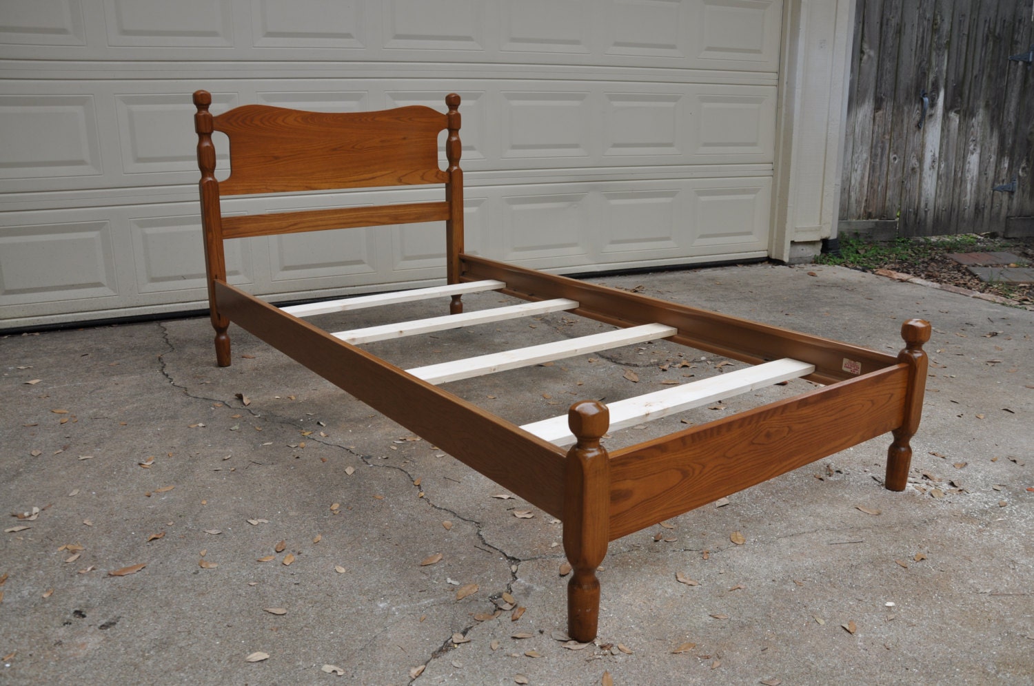Mid Century Twin pine bed, stamped 1964 Haute Juice